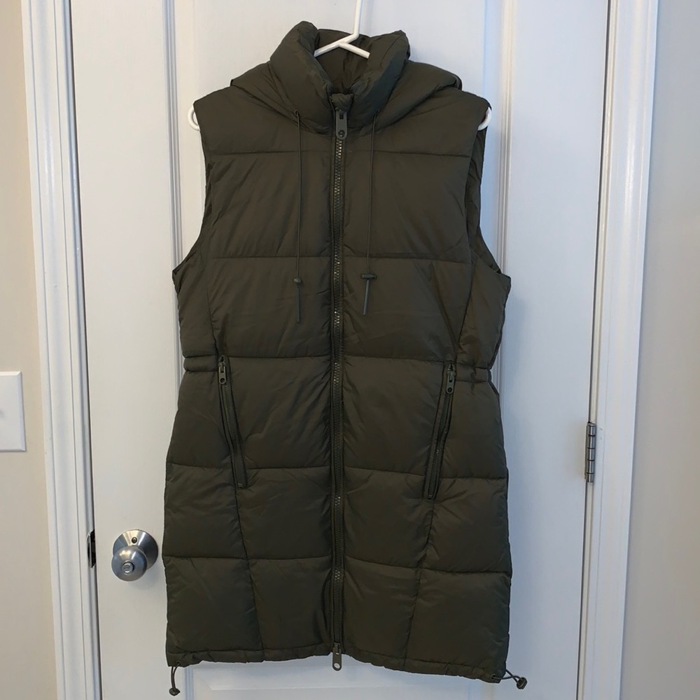 Zara Olive Green Long Puffer Vest
